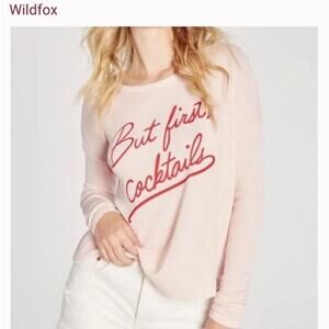 Wildfox Pink "But First Cocktails" Crewneck Sweatshirt NWOT X Small